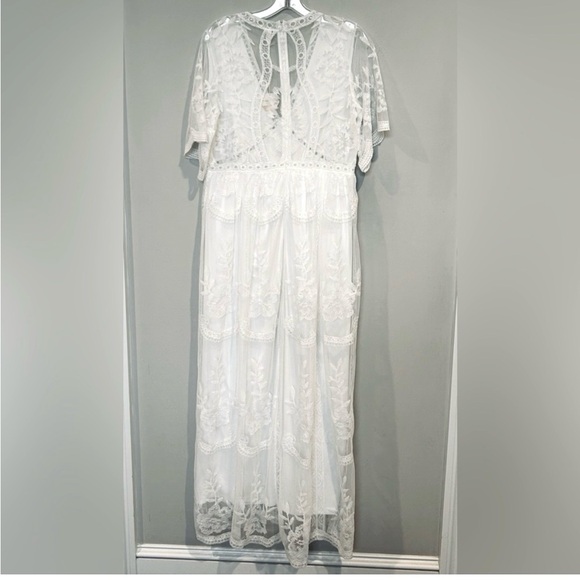 Pink Blush Lace Maternity White Maxi Dress with Sheer Flutter Sleeves - Picture 4 of 10